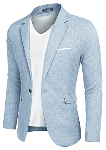 COOFANDY Men's Blazer Casual Sport Coats Slim Fit One Button Suit Jacket Lightweight Sports Jacket (Light Blue,Large)