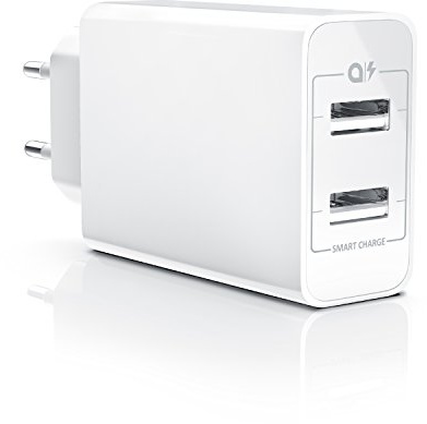 CSL - USB Ladegerät Netzteil Ladeadapter - 2 Ports mit 24W - intelligentes Laden - Smart Charge - kompatibel mit Apple iPhone iPad Samsung Galaxy Note Nexus HTC Motorola LG - Weiß