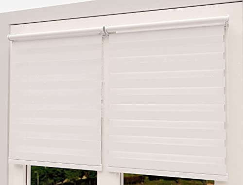 TROYAHOME® Doppelrollo Klemmfix Ohne Bohren Duo Rollo Fenster Rollo Easyfix (Weiß, 40 x 150 cm (Stoffbreite 37 cm)