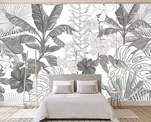 Tapete 3D Wandbild Schwarze Und Weiße Tropische Blätter Fototapete 3D Effekt Vliestapete Wohnzimmer Schlafzimmer Wanddeko 200cmX140cm