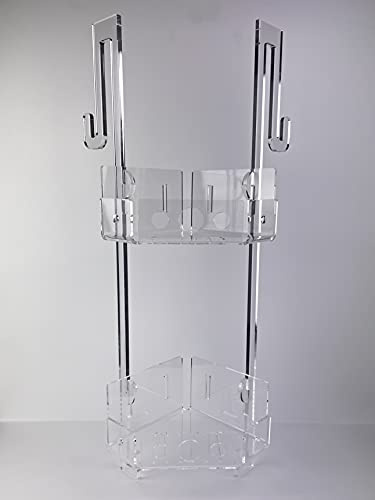 IKONA, Porta Shampoo Angolare per Vetro Doccia in Plexiglass sp. 8 mm, Con Ganci per Asciugamani ed Accapatoi, Ad Incastro, No Viti a Vista, H65 x L18 x P18 cm, Capienza 7kg, Made in Italy, Small