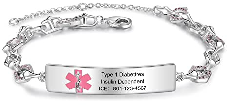 lorajewel Personalisiertes medizinisches Alarm Armband Benutzerdefinierter Text Männer und Frauen Armband Notfall-SOS-Armband Kind Vatertag Muttertagsgeschenk