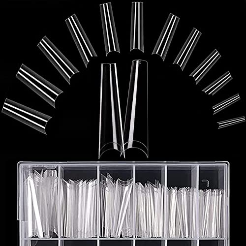 480 Pièces Extra Long XXL Faux Ongles en Acrylique Transparent Demi-Couverture pour Salon d'Ongle DIY Art d'Ongle, 12 Tailles