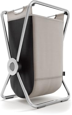 simplehuman single x-frame laundry hamper, 100% recycled polyester removable laundry baskets with easy carry handles, heavy-gauge steel frame, chrome, 65L
