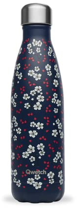 Qwetch - Bouteille Isotherme Originals Hanami Bleu 500ml - 24h Froid et 12h Chaud - Etanche & Réutilisable - Gourde inox isotherme pour Sport, Voyage, Bureau, Randonnée