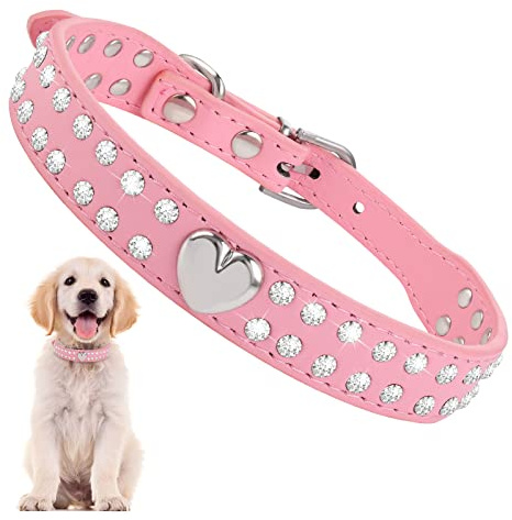 cobee Hundehalsbänder aus Kristall, Bling PU Leder Strass Welpenhalsband, Diamant verstellbares Halsband Bling Halsband für kleine und mittelgroße Hunde und Katzen (S)