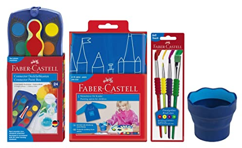 Faber-Castell 125020 - Farbkasten CONNECTOR mit 24 Farben, inklusive Deckweiß, Pinselfach und Namensfeld, blau, 1 Stück (Komplett - Set)
