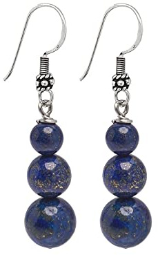 Handgemachte Frauen natürlichen Edelstein dreifach Perlen Tropfen Ohrringe 925 Sterling Silber Haken Ohrringe | Geschenkideen für Frauen, Mädchen (Blauer Lapislazuli)