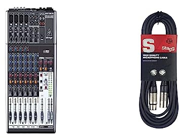 Behringer XENYX 1204USB Mixer Premium a 12 ingressi 2/2 bus con preamplificatori microfonici e compressori & Cavo da microfono a mixer Stagg SMC6 da 6 metri XLR (m) -XLR (f), nero