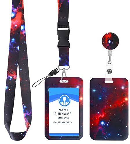 Molain korthållare med snodd och infällbar id-korthållare, stjärnhimmel korthållarset, nyckelrulle, brytbara crossbody-nyckelband (stjärnröd)