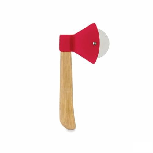 Kinvara Cortador de Pizza Hacha Rojo Marrón Acero Inoxidable Bambú Polipropileno (21,7 x 2 x 10 cm) (12 Unidades)