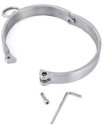 ZTHBYSB Edelstahl Sex Kragen Halsreif BDSM Bondage Halsband Rolle Spielen Zubehör Abschließbar Halsbänder O-Ring Restraint System Erwachsene Sex Spielzeug für Frauen Männer,Silber,13.5cm