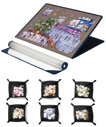 Tektalk faltbares Puzzle Board mit 6 Sortierschalen, tragbare Puzzlematte mit transparenter wasserdichter & staubdichter Abdeckung für Puzzleaufbewahrung/Saver, für bis zu 1000 Puzzleteile – Grau