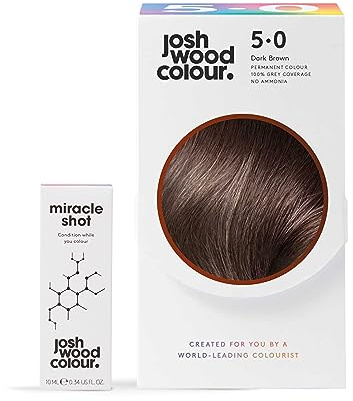 Josh Wood Colour Miracle Kit - Permanent Colour 5.0 and Miracle Shot,62% LESS BREAKAGE, 2.7 TIMES STRONGER HAIR, 38% LESS COLOUR FADE, Covers 100% of grey, Ammonia free