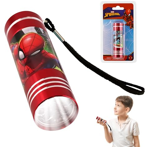 Petite lampe torche LED Spiderman, mini lampe torche 8,7 cm super lumineuse avec 9 LED, le nouveau modèle de vente, veilleuse en aluminium avec cordon pour enfants cadeaux de Noël à partir de 3 ans