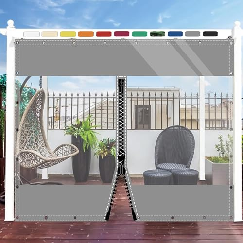 SDLLG Rideaux de séparation Transparents avec œillets, en PVC - 0,5 mm - pour Pavillons, pergola, balcons, Jardins, Garage, Potence - 2 x 2,2 m (H x L) - Gris - avec 1 Fermeture éclair