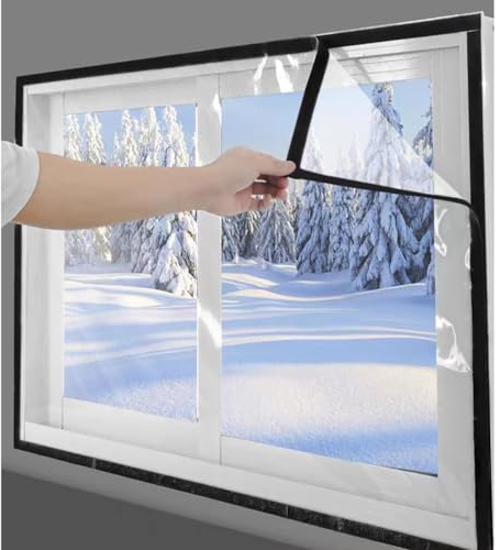 120x200cm,Película Transparente antiviento para Ventanas Aislante térmica Anti frío se Pueden ventilar Reutilizable DIY Esencial de Invierno