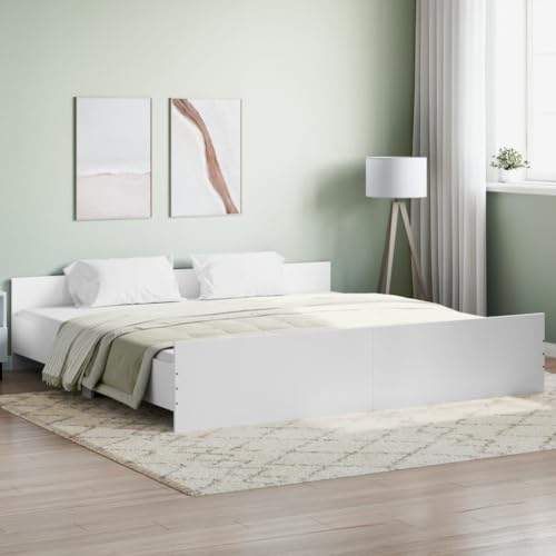 DJEKA Bettgestell 180x200 Holz Bett 180x200 mit lattenrost Holz Holzbett 180x200 Doppelbett mit Kopf- und Fußteil-Weiß-180 x 200 cm