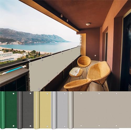AEREY Balkonabdeckung - 300x300cm, Balkon Sichtschutz Balkonabdeckung, Wind- und UV-Schutz, mit Ösen Nylon Kabelbinder und Kordel Deko für Balkongeländer, Terrasse & Garten - Taupe