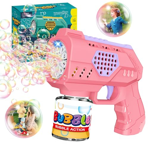 Panacare Rifle Seifenblasenpistole, Seifenblasenmaschine Gun für Kinder 5000+ Blasen/Minute mit Seifenblasenlösung*2, Blasenmaschine Blasenspielzeug Geschenk für Kinder/Geburtstag/Party (2032-Pink)