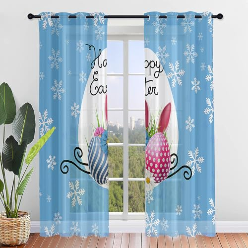 ENEN Vorhänge Wohnzimmer, Gardinen mit Ösen Halbtransparent Gardinen Wohnzimmer Oster, Schlaufenschal 2er Set für Kleine Fenster Küche Wohnzimmer Landhaus (80x115cm,D)