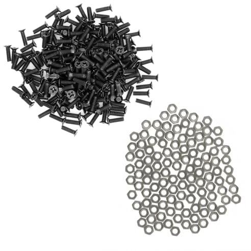 100-Pack Screw and Nut Set for D-Series Panel Mount, Black Countersunk Phillips Screws + 304 Stainless Hex Nuts for D-Type Panel Connectors, Durable Metal Construction, Easy Installation
