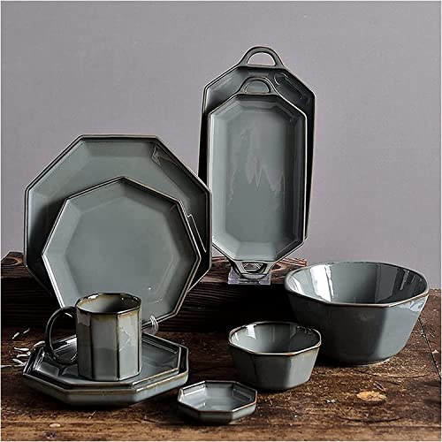 Set di stoviglie Set di stoviglie di lusso per famiglie, set di stoviglie in porcellana da 28 pezzi, servizio da tavola moderno retrò, include piatti e zuppiera, adatto al microonde