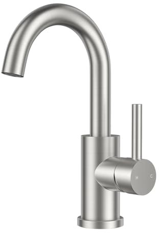 FORIOUS Wasserhahn Bad Hoch 360° Drehbar, Edelstahl Waschtischarmatur Hoch mit Warm/Kaltwasser Mischbatterie Einfache Montage für Badezimmer/küche Waschbecken Kleine Wohnmobil