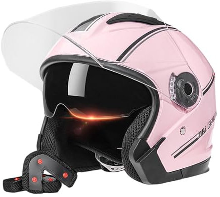 Casques De Moto pour Hommes – Casques De Moto Ouverts À Double Pare-Soleil, Casques De Cyclomoteur pour Moto Scooter Casque De Moto pour Adultes, Femmes, Hommes pour Toutes Les Saisons