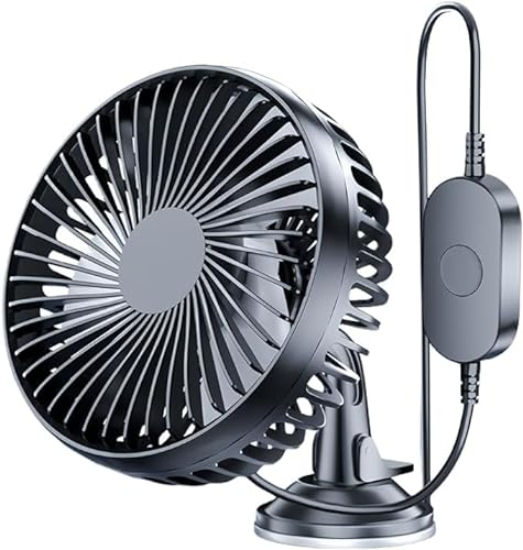 zeyunty 12V 24V ventilateur de voiture silencieux 360 ° rotation USB 3 vitesses refroidisseur de ventilateur de voiture avec ventouse pour camion SUV berline (B)