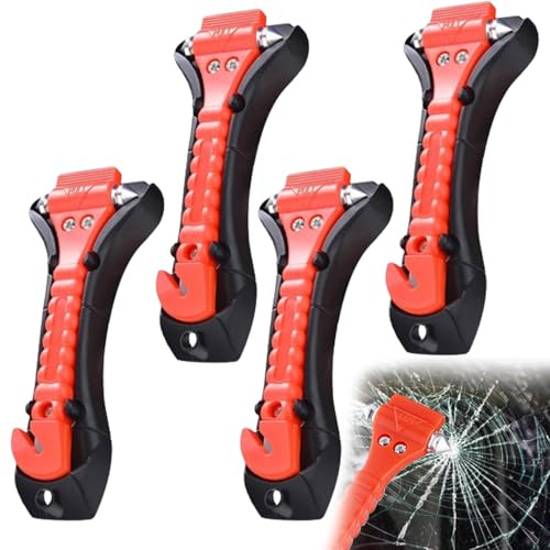 Fine jade2 4 Pcs 2 en 1 Marteaux de Secours pour Voiture Coupe Ceinture Brise Vitre Safe Hammer pour Casse vitre dans la Voiture, Bus, Camion