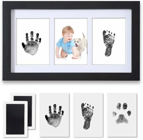 PewinGo Huellas Bebé con Almohadilla de Tinta 100% Segura, Marco Huella Bebe de Foto para Bebés y Niños Recién Nacidos-Negro