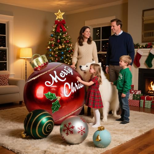 Giant PVC Christmas Decorated Ball Inflatable Outdoor Holiday Yard Decorations - Red Balloon with Letters (32 Inch, 60cm,1Pcs)