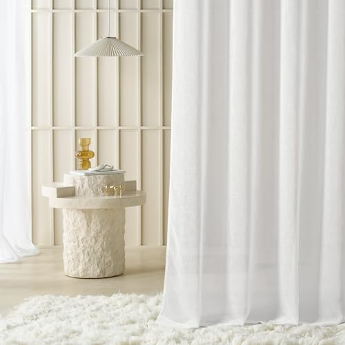 room99 Gardine mit Kräuselband Sensia 200 x 240 cm Breite x Höhe Transparent Modern Vorhang Schal Wohnzimmer Schlafzimmer für Schienensystem Weiß Leinenoptik glatt, 1 Stück
