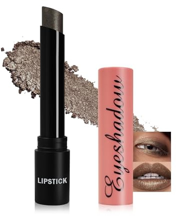 Glitzer Lipstick, Multi-Use Crème Smooth Lippenstift mit Shimmer Metallic Finish, Langlebig Wasserfester, Not-Stick Cup Glitter Lipstick Lidschatten Makeup Stick, Geschenke für Frauen-04 Schwarz