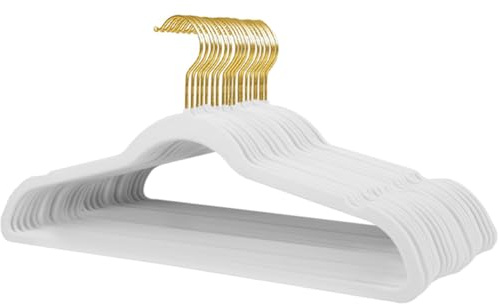 Stormix Confezione Da 22 Grucce in Velluto, 17,3 x 8,9 Pollici Grucce Antiscivolo Con Tacche Sulle Spalle Per Adulti Bianco(Gancio Oro)