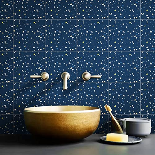 Bathroom tile stickers, kitchen tile stickers Tile Stickers 15Cm X 15Cm Navy Blue Kitchen Tile Stickers for Bathroom Stick on Wall Tiles Backsplash for Kitchen Stick on Tiles Self-Adhesive Vinyl Home