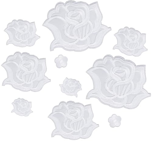 Qianyu 10 Stück Patches Zum Aufbügeln Bestickte Aufnäher Gestickt Patch Sticker 14 x 12 cm Blume Bügelflicken Bestickte für Hosen Jeans Hemden Kleidung Handarbeiten DIY T-Shirt (Weiß)