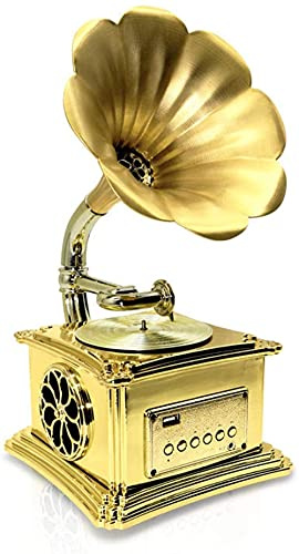JFNHUTL Gramophone, Vinyl record player, Metal Retro Phonograph Model Vintage Record Player Prop Antique Gramophone for Home Office Club Bar