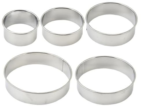 FSSTUD 5 Pcs Stainless Steel Round Cookie Cutters Set Metal Circle Pastry Cutters Assorted Size Biscuit Cutters Donut Cutter Ring Molds Circular Baking Cutters for Bread Sandwiches