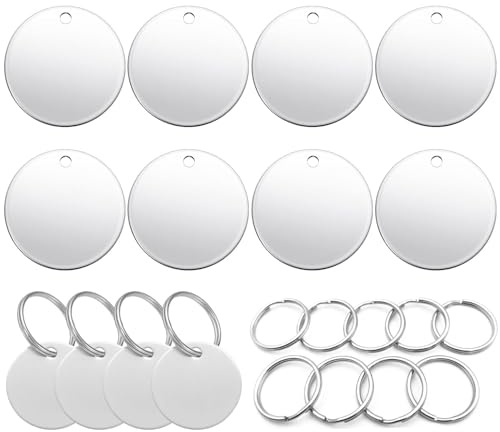Dtoterul Etiquetas en Blanco de Acero Inoxidable Redondas 10 Piezas Etiquetas para Perros Grabado Acero Inoxidable Etiquetas de Medallones Circulares para Grabar Placa de Etiquetas Con Llavero(3Cm)
