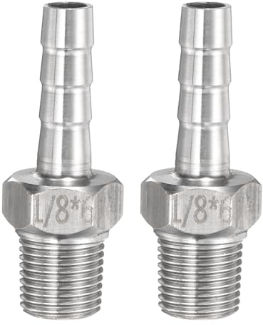sourcing map 2pcs Stainless Steel Hose Barb Fitting 0.2 (6mm) Barbed x g 1/8 Male Pipe Fitting Air Hose Barb Fittings Coupler Thread Connector Adapter for Water Fuel