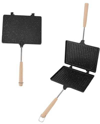 Cocoarm Double Sided Hand Toaster With Non Stick Coating, Wooden Handle, 9.1 x 6.7 Inches, Multifunctional