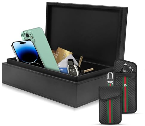 BOODPET Faraday-Box zum Schutz vor Keyless Entry – Hochwertige RFID-Signalabschirmungshülle mit 2 Faraday-Beuteln (schwarz)