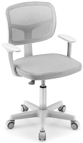 COSTWAY Kids Computer Desk Chair, Ergonomic Children Task Study Chairs with Lumbar Support, Adjustable and Swivel Mesh Chair for School Home Office (without Footrest, Grey, 54 x 54 x 80-92cm)