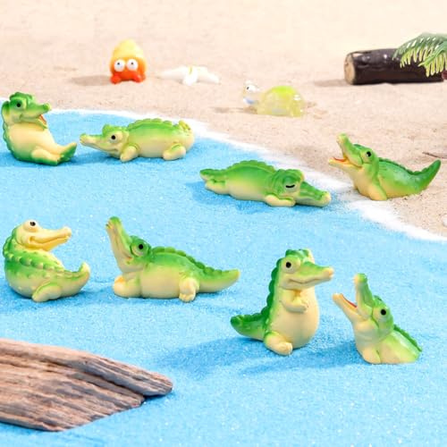 KARLOR Lot de 8 mini figurines crocodiles - Sculpture crocodile décorative - Statue décorative - Ornements d'animaux - Décoration de table - Bureau - Jardin - Aquarium - Cadeau