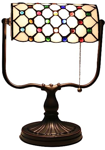 Lámpara de banqueros vintage con pantalla verde Tiffany e interruptor de cadena de tracción, lámpara de escritorio clásica Art Deco para oficina
