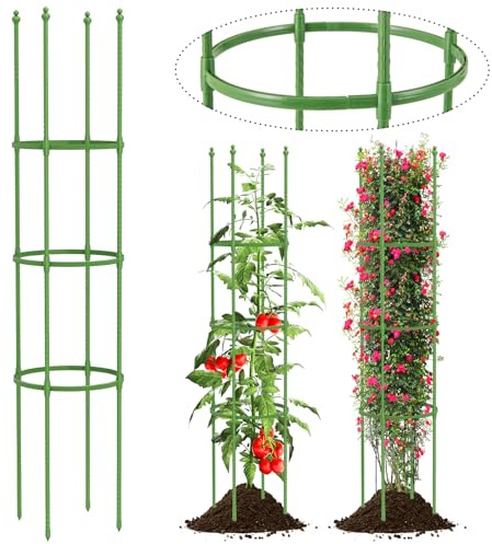 GOPLUS Lot de 2 Treillis de Jardin, Support de Plantes, avec Hauteur Réglable, Métallique Antirouille, Tête en Forme de Bourgeon, pour Plantes en Pot, Tomates, Plantes Grimpantes, pour Balcon Patio