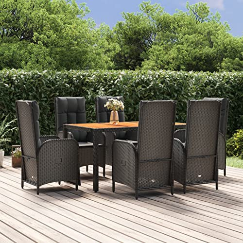 Festnight Gartenmöbel Set 6 Stühle mit Tisch Verstellbar Rattan Gartenmöbel Set 6 Personen Sitzgruppe Outdoor mit Hochlehner Terrassenmöbel Außen Garten Essgruppe Gartentisch mit Stühlen Set