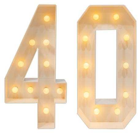 Letra Luminosa, Número Luminoso Gigante Número de Cumpleaños Luces Iluminación 20* Bombillas 2000-3000k Funciona con Pilas, Para Cumpleaños, Fiesta, Decoración de Fondo (40)